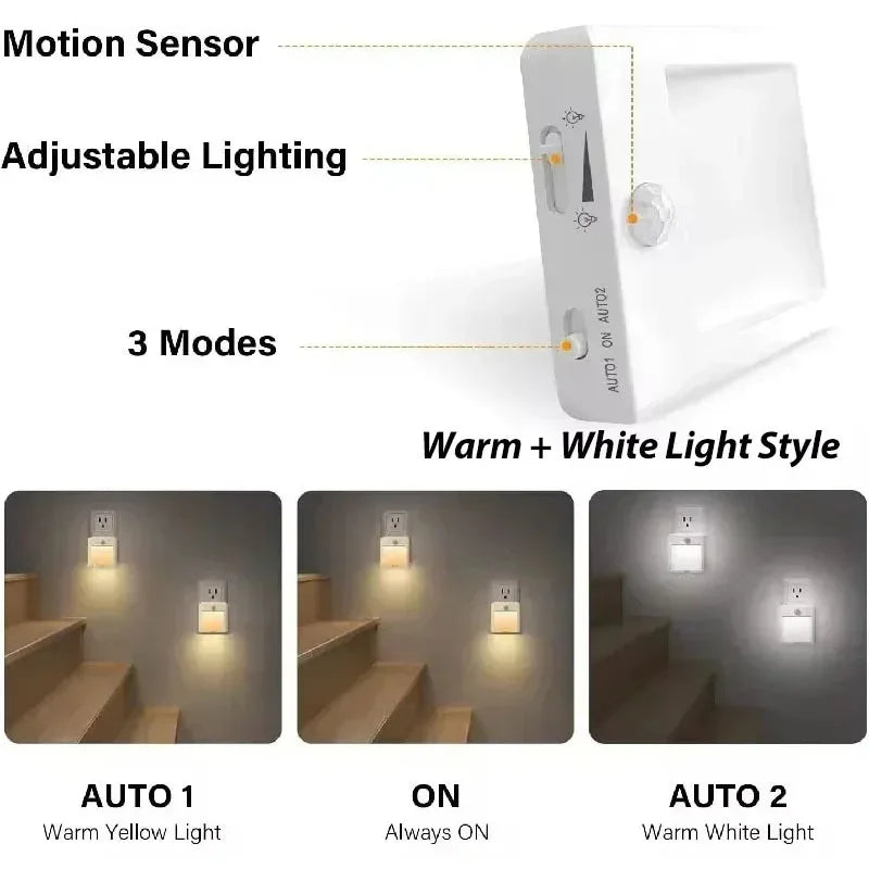 Plug-in LED Motion Sensor Night Light - EU/US/UK/AU - Dusk to Dawn Sensor
