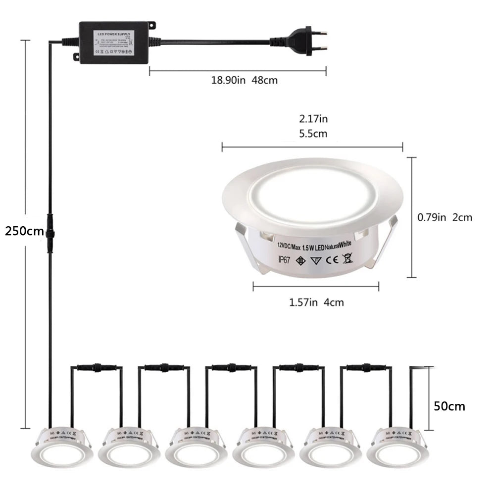 LED Deck Lights 12V Dimmable Underground Lamp | Recessed Outdoor Stair Lighting | IP67 Waterproof Garden Lights