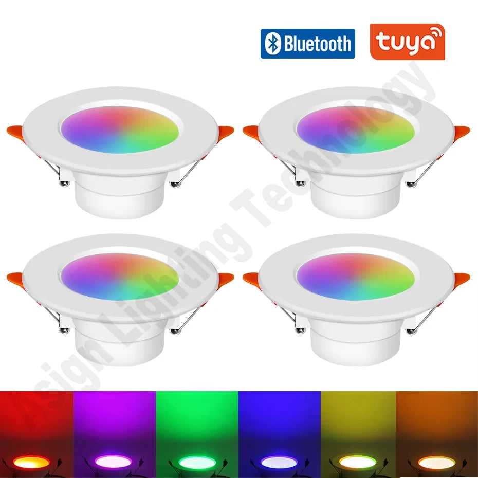 Tuya RGB Smart Bluetooth LED Ceiling Light AC85-265V 10W Recessed LED Downlight CCT Dimmable RGB Spotlight for Home Lighting