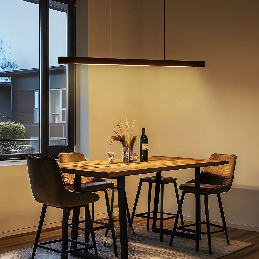 Wood Pendant Light LED Wooden Hanging Lamp LED Pendant Linear Light Wood Long Kitchen Island Lamp for Dining Living Room Office