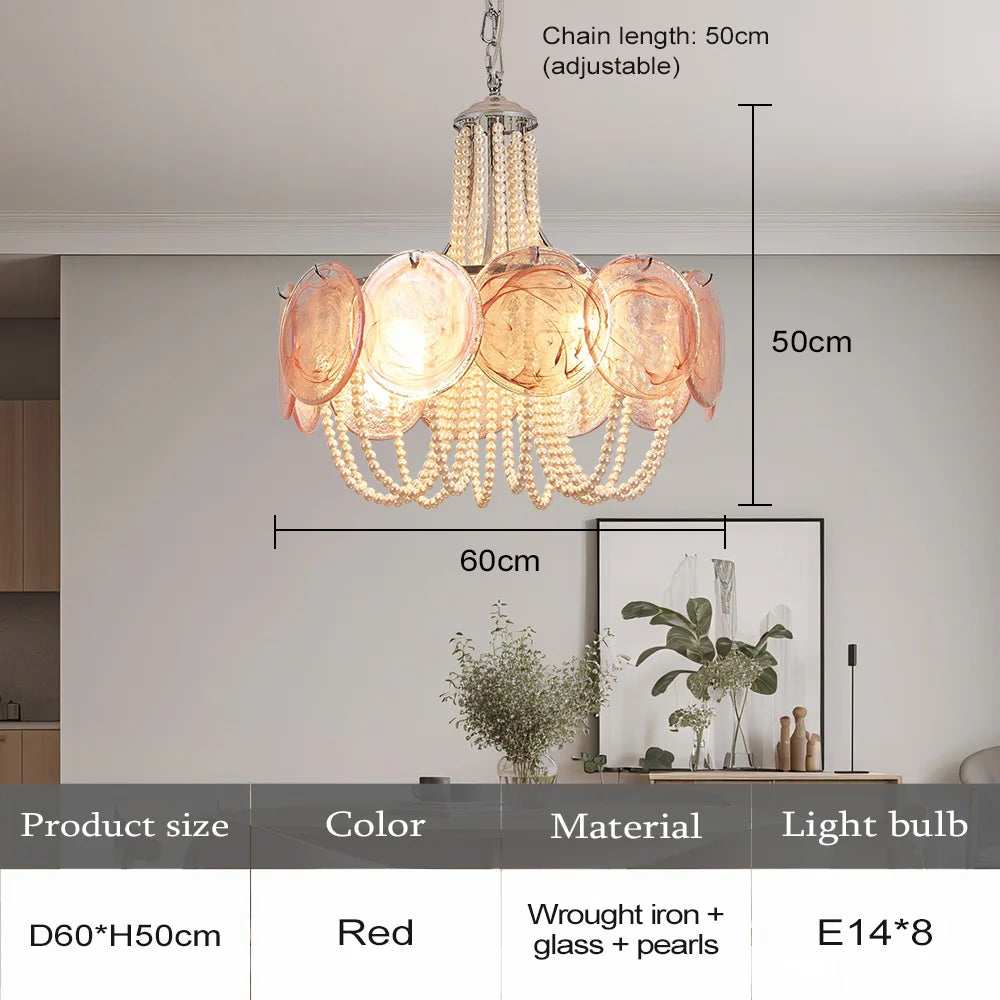 French Flower Glass Pendant Light Creamy Pearl Romantic Master Bedroom Lighting High-end Restaurant Lights