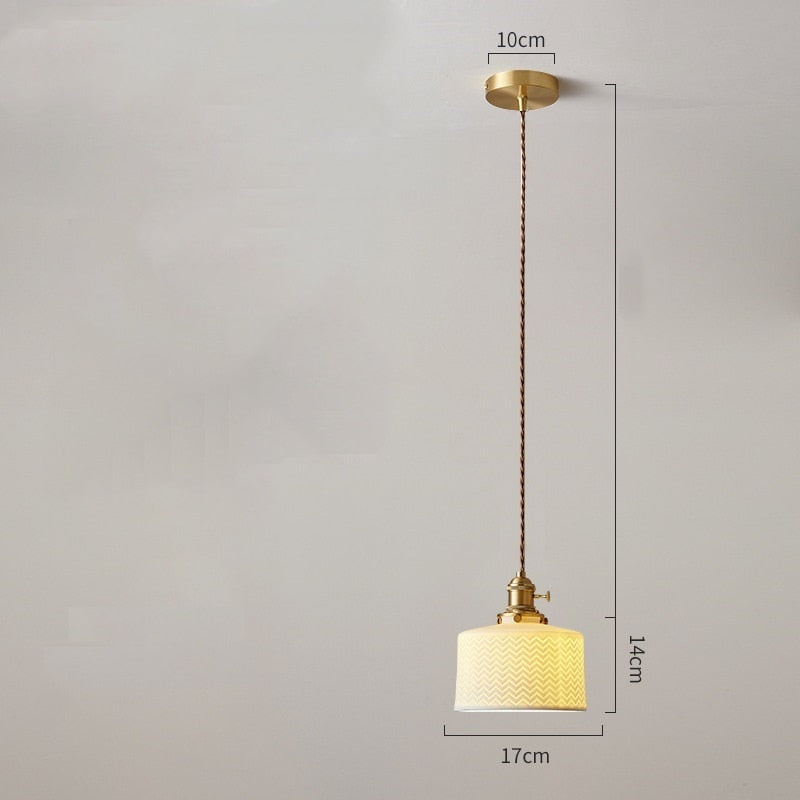White Ceramic Brass Pendant Lights Fixtures Restaurant Bedroom Bedside Nordic Japanese Style Hanging Lamp LED Hanglampen