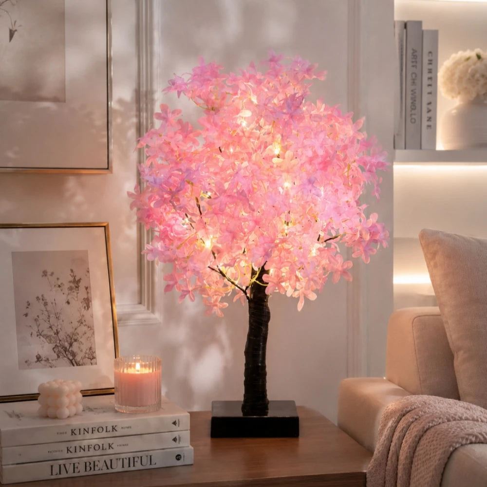 Pink Cherry Blossom Decorative Tree Lamp Bedroom Bedside Indoor Decor Night Light Warm Atmosphere Light Desktop Ornament