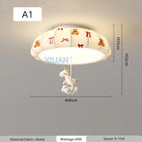 Cartoon Bear Horse Rabbit Ceiling Lamps for Children's Room Bedroom Nursery School Boy Girl Pink Blue Fabric Chandelier Light
