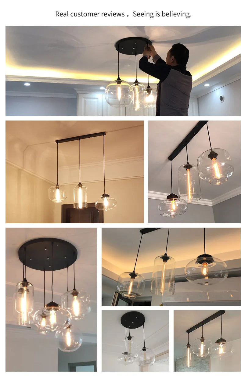 Caren Lighting handmade Glass Modern Nordic hanging loft Glass Pendant Light decor Lights Fixtures led filament dinningroom Lamp