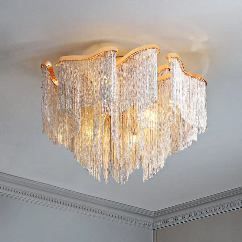 Modern Led Tassels Chain Ceiling Chandelier Aluminum Luxury Chain Ceiling Light Living Room Bedroom Kitchen Villa Decor