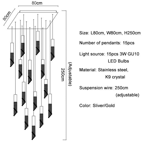 Modern Chrome Crystal LED Chandelier Luxury Large Cristal Staircase Hanging Fixture For Hallway Lobby Long Indoor Ceiling Lustre