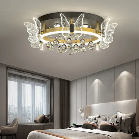 Cartoon Children's Room Light Crystal Ceiling Light New Butterfly Chandelier Girl's Room Balloon Light LED Bedroom Light
