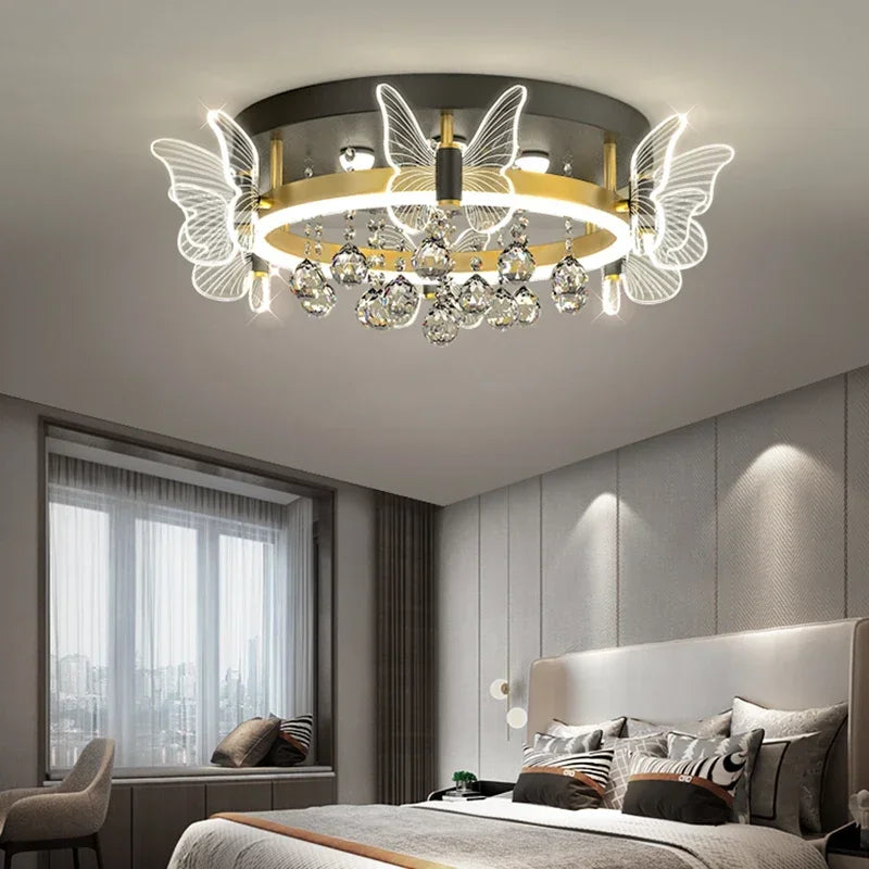 Cartoon Children&#39;s Room Light Crystal Ceiling Light New Butterfly Chandelier Girl&#39;s Room Balloon Light LED Bedroom Light