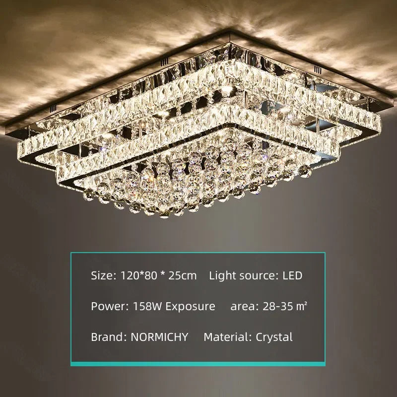 Modern Luxury Crystal LED Chandelier For Living Room Bedroom Dining Room Kitchen Ceiling Lamp Silver Chrome Remote Control Light
