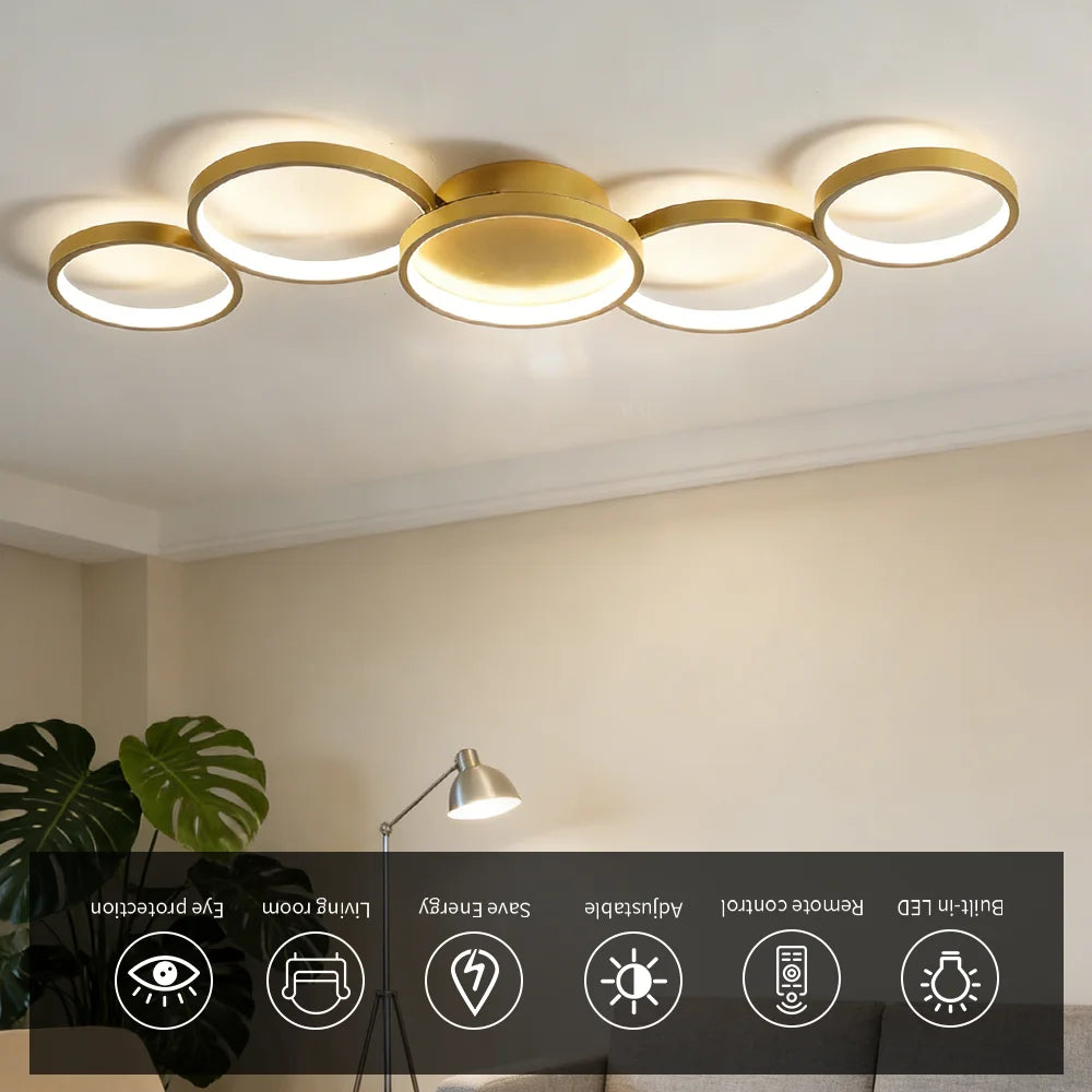 Golden LED Ceiling Light 110v 220v 3 Colors Dimming Modern Creativity Remote Control Living Room Bedroom Aluminum Lamp