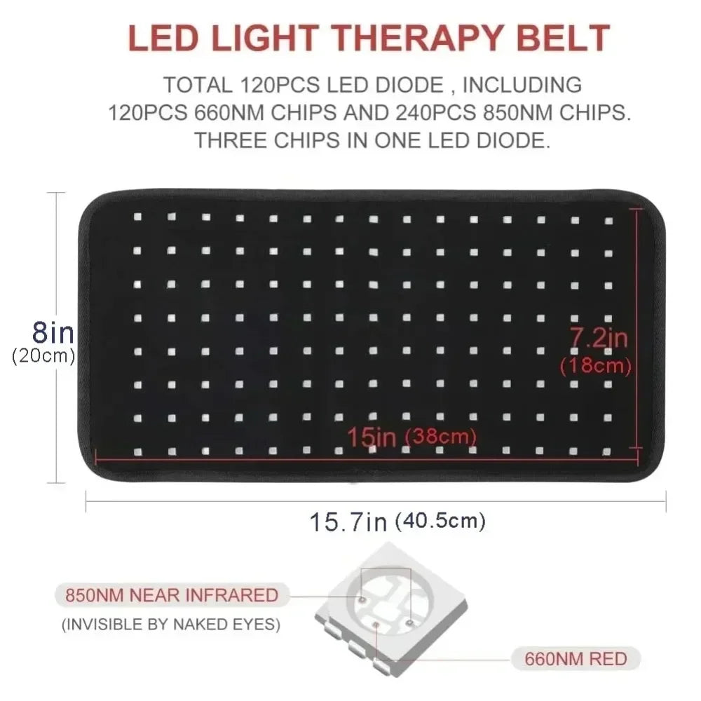 NEW 120 LEDs Red Light Belt 660nm&amp;850nm Infrared Light Therapy Pad for Body Fatigue Deep Therapy for Back Knee Hands Feet Relief