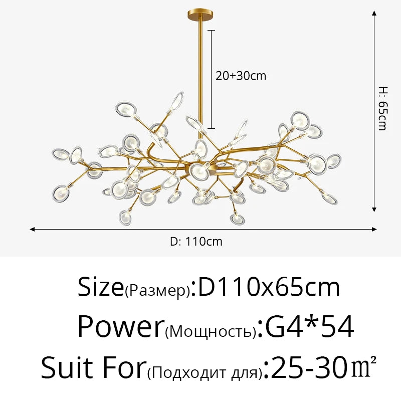 Creativity Firefly LED Chandelier Black Gold for Living Room Bedroom Hall Home Decor Indoor Lighting Minimalist Ceiling Pendant