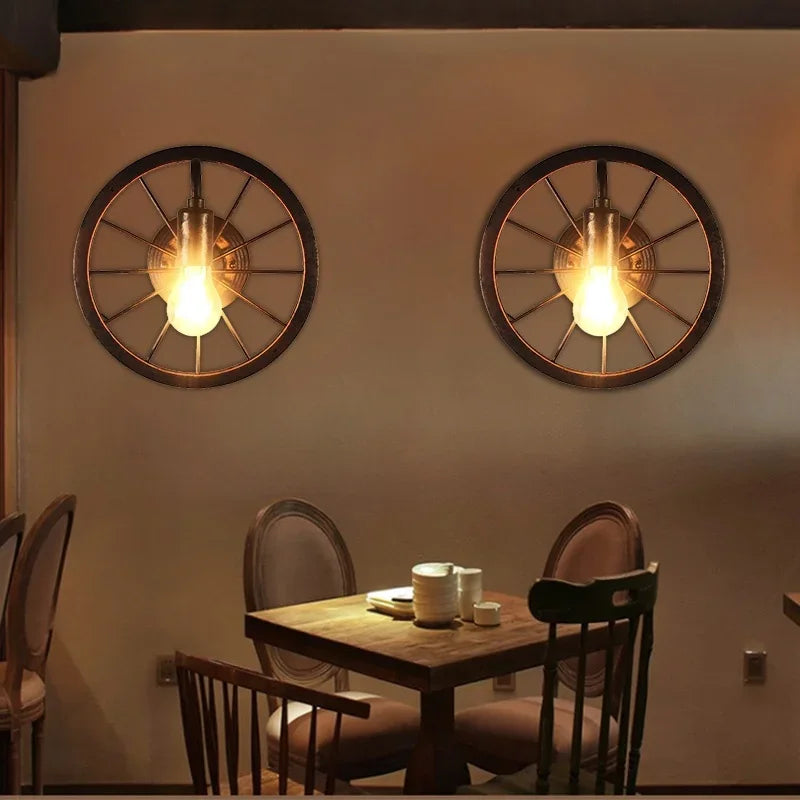 Retro Wheel Wall Light - Vintage Industrial Accent Sconce Lamp for Restaurant, Bar & Cafe
