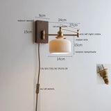 IWHD Pull Chain Switch LED Wall Lamp Beside Bedroom Living Room Light Arm Left Right rotate Wood Canopy Applique Murals Sconce