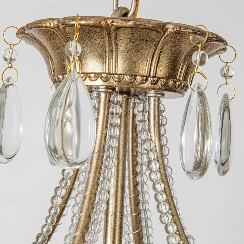 French French Crystal Candle Chandelier (Solid Copper) - Romantic Vintage Pendant Light Fixture for Living Room, Bedroom & Home Decor