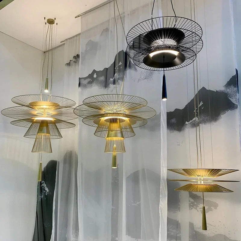 Modern Flying Saucer Hanging Lamps for Ceiling Luxury Metal Pendant Lights Restaurant INS LED Chandelier Loft Home Decorations