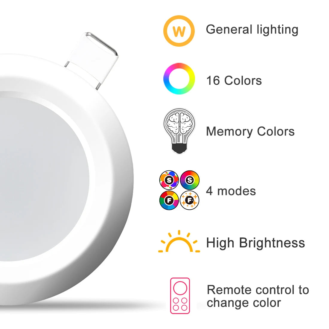 15W RGB Dimmable Recessed LED Spot Light with Remote - Modern Round Grille Downlight Ceiling Fixture for Home Lighting