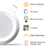 15W RGB Dimmable Recessed LED Spot Light with Remote - Modern Round Grille Downlight Ceiling Fixture for Home Lighting