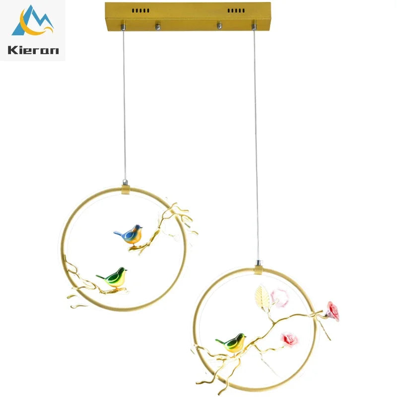 Modern Simple Bird LED Chandelier Bedroom Study Bedside Dining Room Flower Pendant Lights Living Room Decor Wreath Pendant Lamps