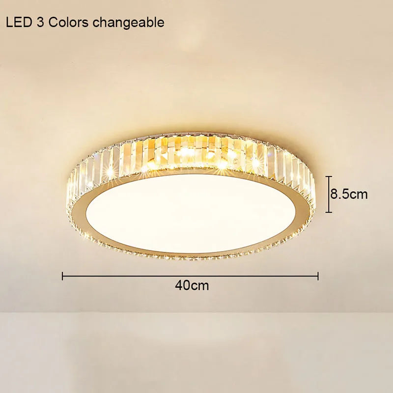 Modern Geometric Crystal Ceiling Light - Round & Square LED Lamp for Bedroom