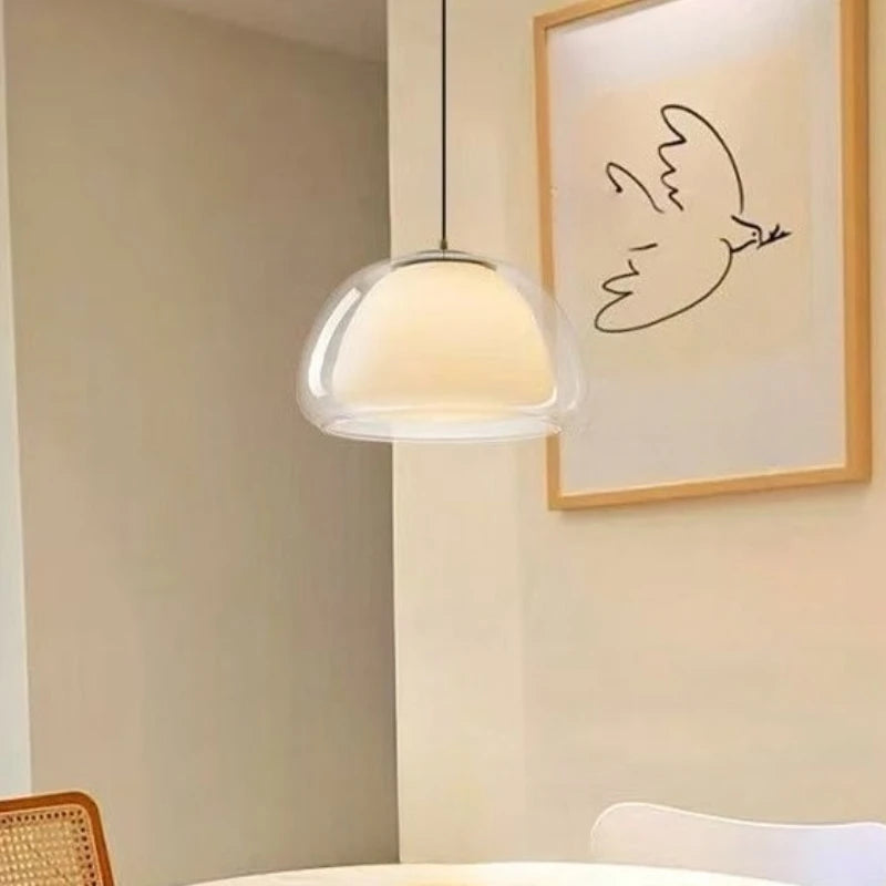 Creative Jelly Pendant Light Nordic Design Restaurant Kitchen Light  Transparent and Milk White Double Layer Glass Chandelier