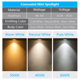 6pc 3W 1W Mini led Downlight Cabinet Recessed Spot light led Driver Pure Nature Warm white and White Silver Black body AC85-265V