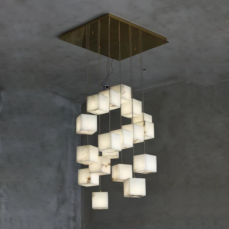 Rubik's Cube Marble Home Decoration Gold LED Chandelier Lighting Hanging Lamps 2026 New Trend Lustre Para Sala Estar For Foyer
