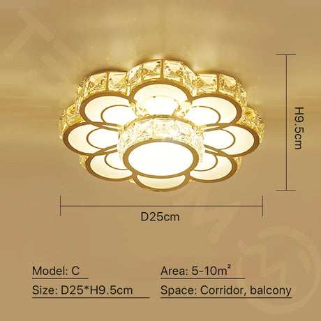 Fashion Flower Crystal LED Aisle Ceiling Chandelier Lamps Gold Plat fonier For Corridor Lustre Corridor Balcony Entrance lighting