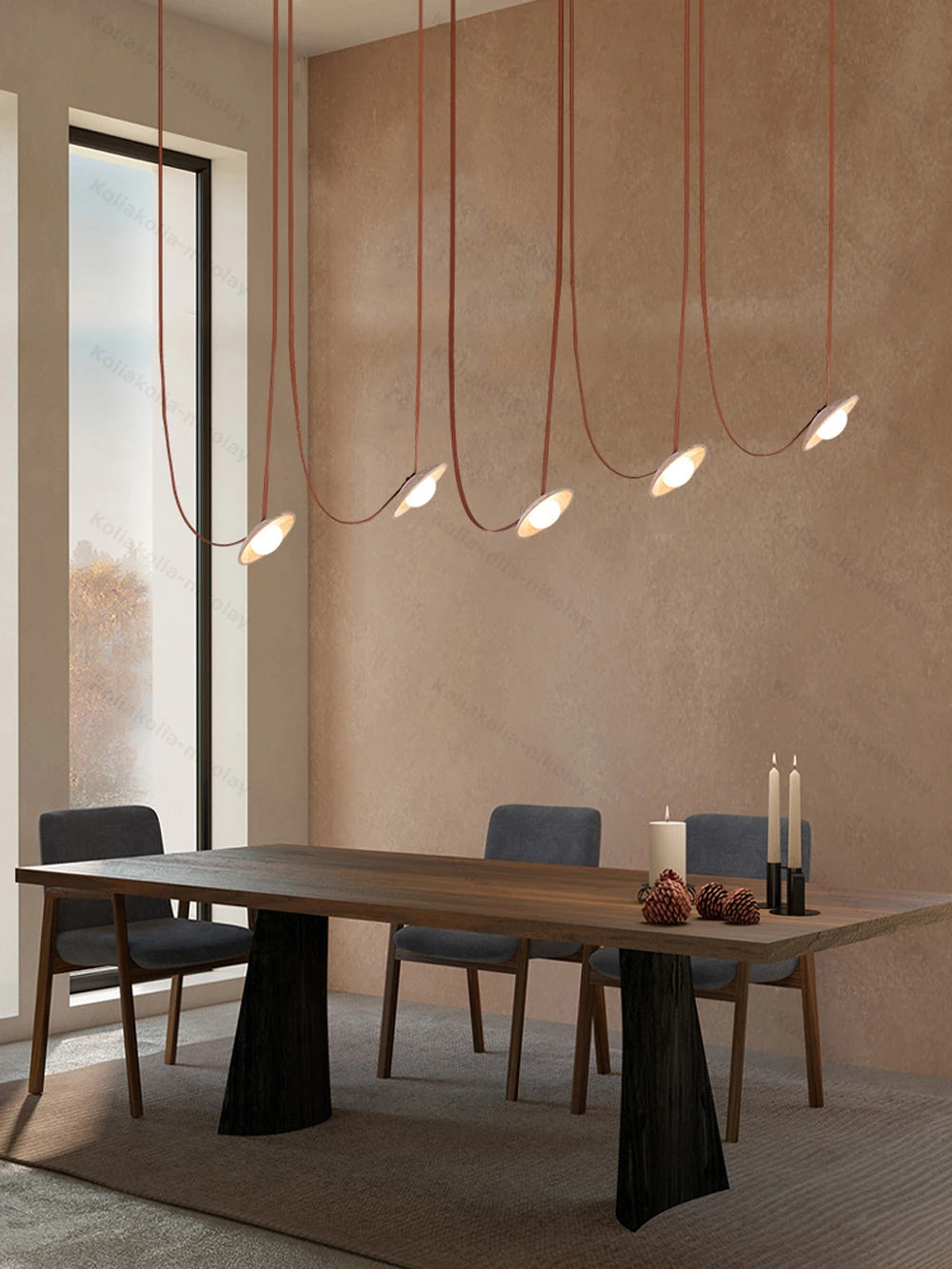 DIY Long Leather Textile Belt Flexible Dimmable LED 2026 Pendant Light Chandelier Lighting Hanging Lamp For Dinning Room
