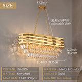 Modern Luxury Gold Crystal Chandelier K9, 8-Light Adjustable Chain Rectangular Ceiling Light Fixture for Dining Room/Living Room