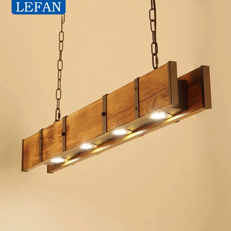 Vintage Led Pendant Light for Kitchen Dining Room Island Wooden Hanging Lamp Loft Wood Retro Ceiling Chandeliers
