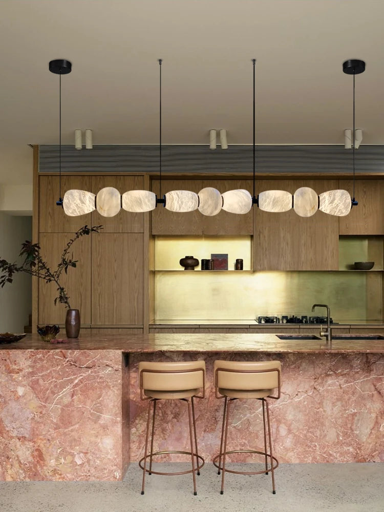 Marble Life Black Gold Hardware LED Dimmable Chandelier Lighting Alabaster Suspension Luminaire Lampen For Dinning Room