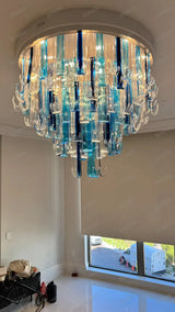 Luxury Crystal Glass Chandelier Modern Dimmable Ceiling Light Luster Hardware Adjustable Height for Villa Staircase