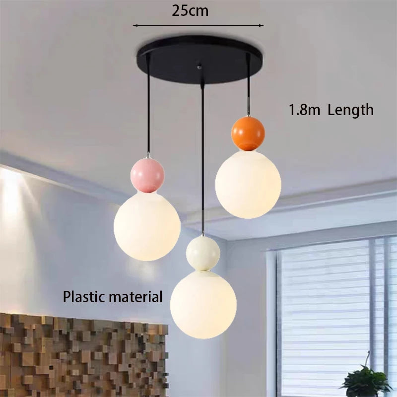 Modern Color Round Ball Long-Line Bedroom Single-Head Pendant Lamp With Glass And Injection-Molded Cover For Dining Room E27