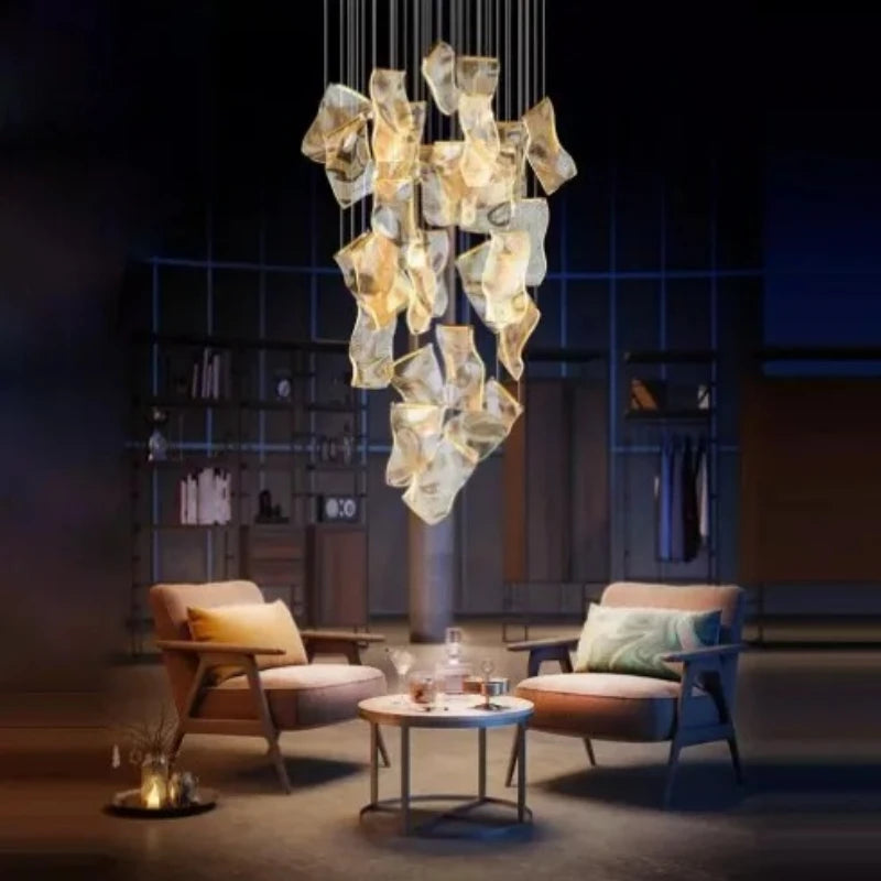 Luxury Hanging Acrylic Chandeliers for Bedroom Living Dining Room Office Hall Iron Paper Hanging Lamps Nordic Branch Chandeliers