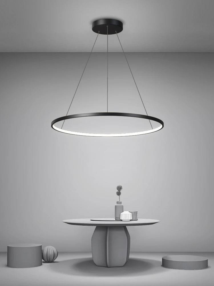 Nordic Ring LED Chandelier - Modern Aluminum Circle Pendant Light (Black/Gold)