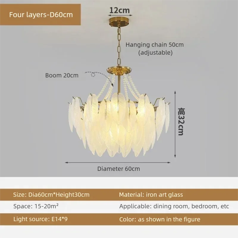 French Feather Chandelier Modern Luxury Glass Lamp For Living Room Restaurat Bedroom Villa Kitchen Home Decor Hotel Hall Lamp