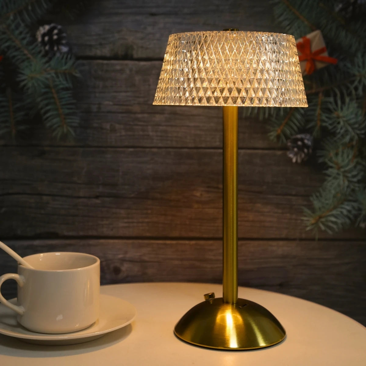Modern minimalist crystal bedside lamp, touch control adjustable brightness night light, suitable for multiple room ambiance.