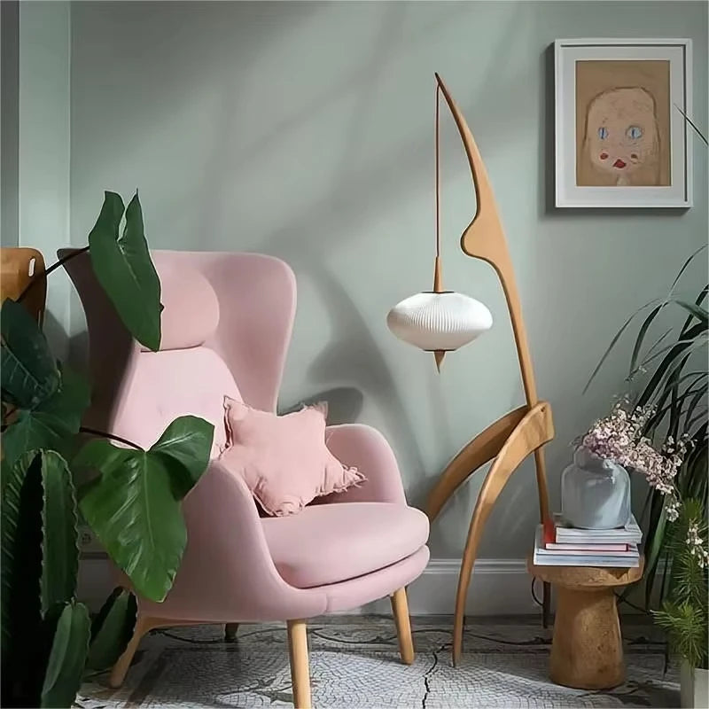 New Chinese Wabi-Sabi Solid Wood Floor Lamp - Creative Retro Standing Light Fixture for Living Room, Study & Bedroom