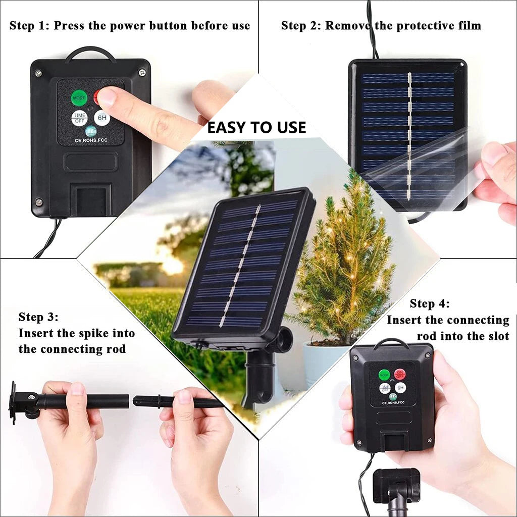 Solar String Lights with 8 Modes & Timer - IP65 Waterproof Outdoor Fairy Lights for Garden & Christmas Tree Decor