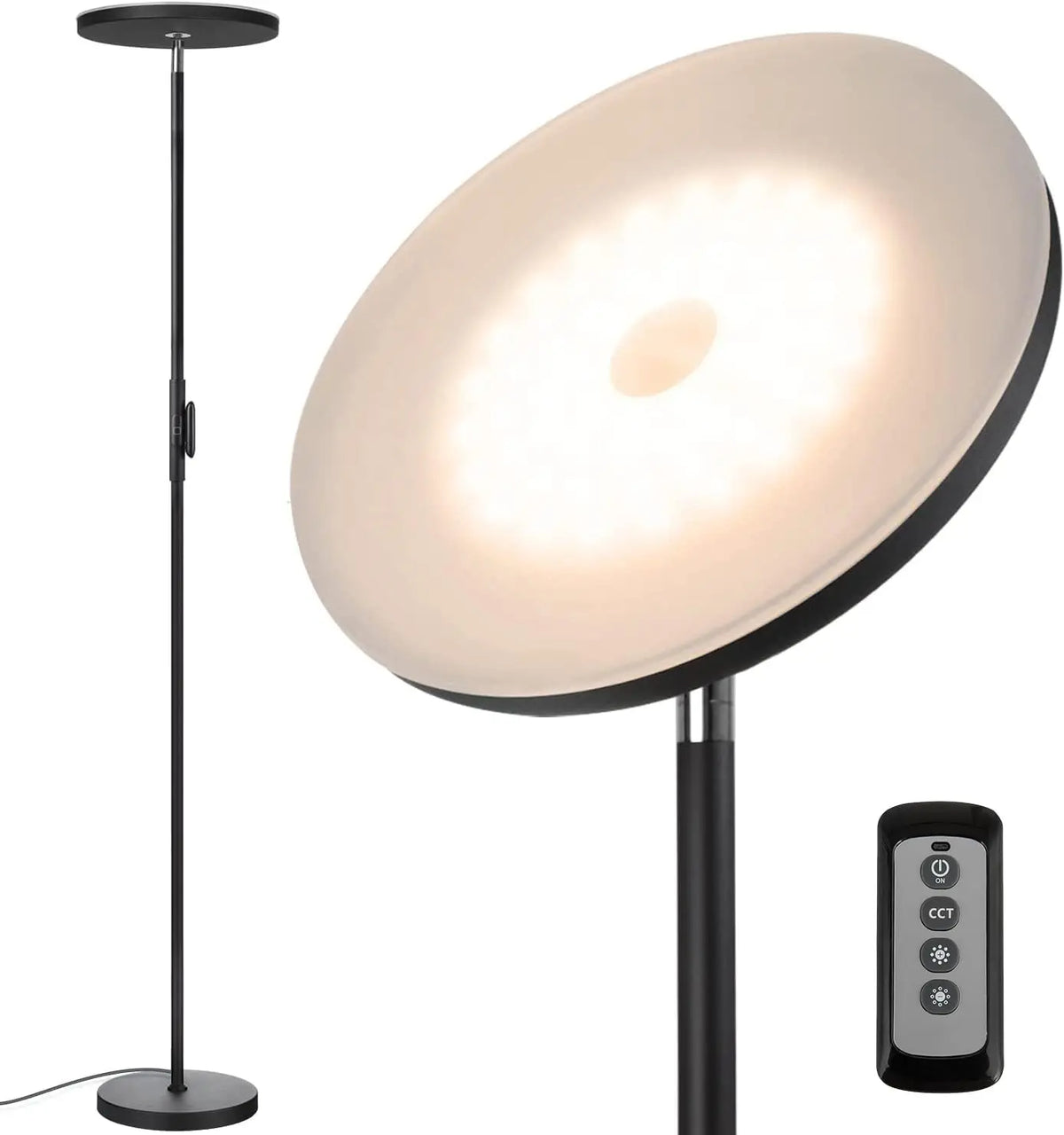 Remote-Controlled LED Torchiere Floor Lamp - Stepless Dimmable Upward Standing Light Fixture for Living Room, Bedroom Bedside & Office Lighting