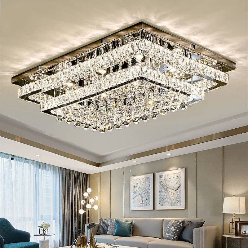 Modern Luxury Crystal LED Chandelier For Living Room Bedroom Dining Room Kitchen Ceiling Lamp Silver Chrome Remote Control Light