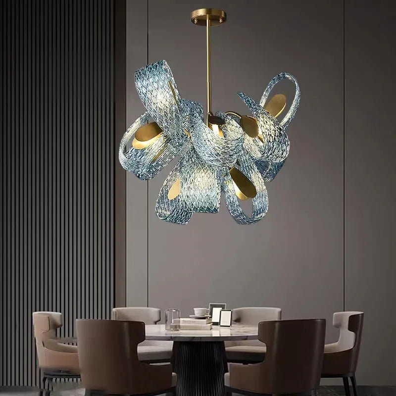 Modern Blue Glass Led Pendant Lamps Designer Hanging Lamps for Hallway Bar Bedroom Chandelier Suspension Luminaire Lighting