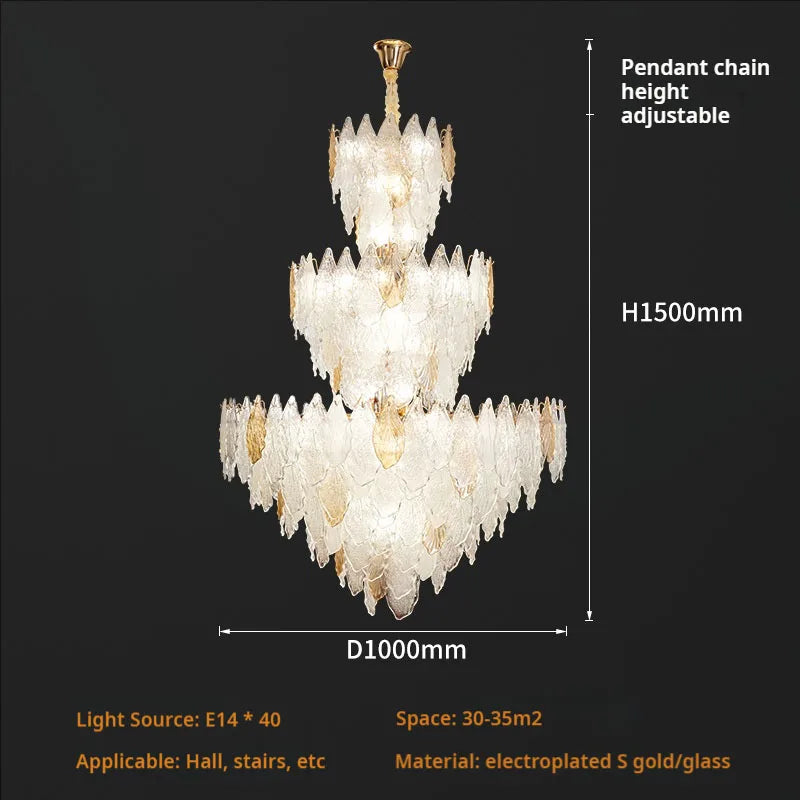 Villa Chandeliers Duplex Ceiling Living Room Lamps Creative Leaves Ginkgo Leaves Crystal Glass High-end Wholesale Pendant Lamps