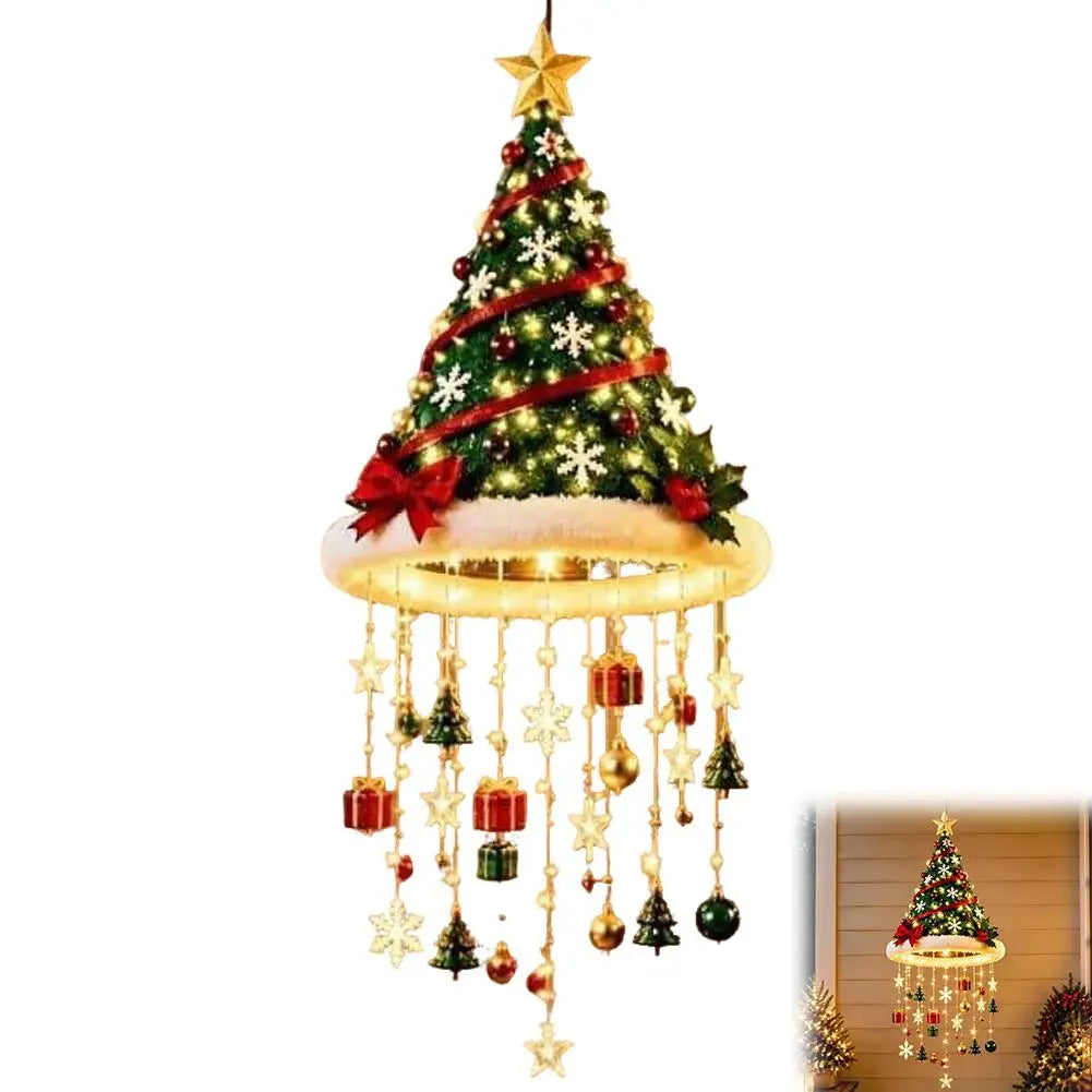 Cute Santa Hat Hanging LED String Light Christmas Decor Lamp Tassel Star Bell Pendants Holiday Party Home Wall Hanging Ornament