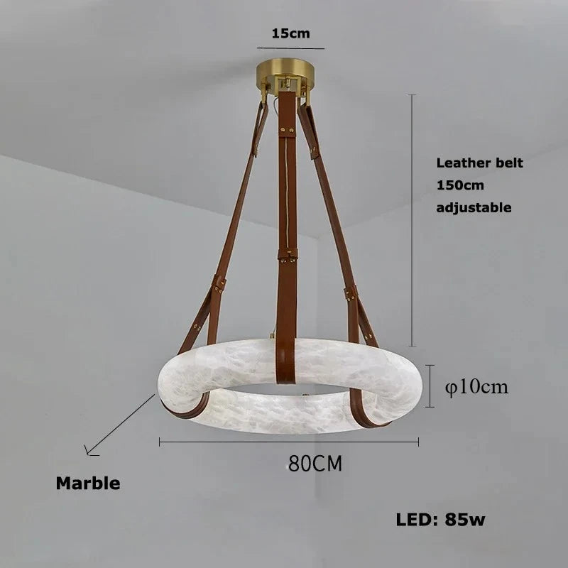 2026 Circular Marble Leather LED Hanging Lamp Modern Bedroom Living Room Main Light Fixture Nordic Faux Marble Pendant Light