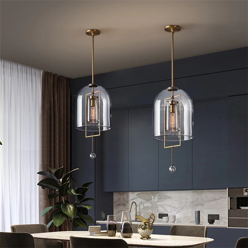 Vintage Chinese glass lantern all copper pendant lights bar counter bedside glass bar restaurant hotel crystal pendant lamps