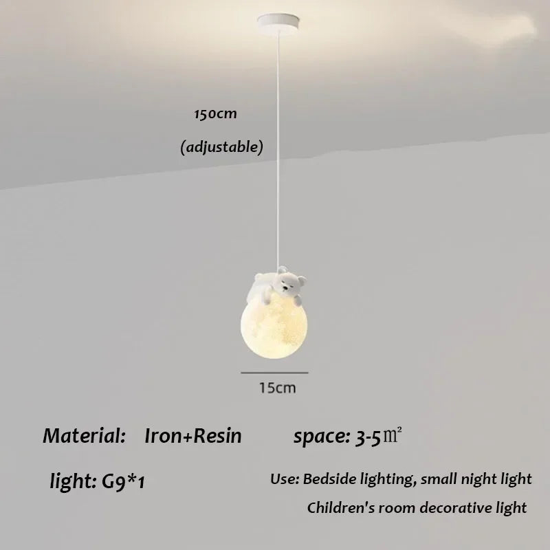 Nordic Little Bear LED Pendant Light - Minimalist Kids Chandelier Hanging Lamp