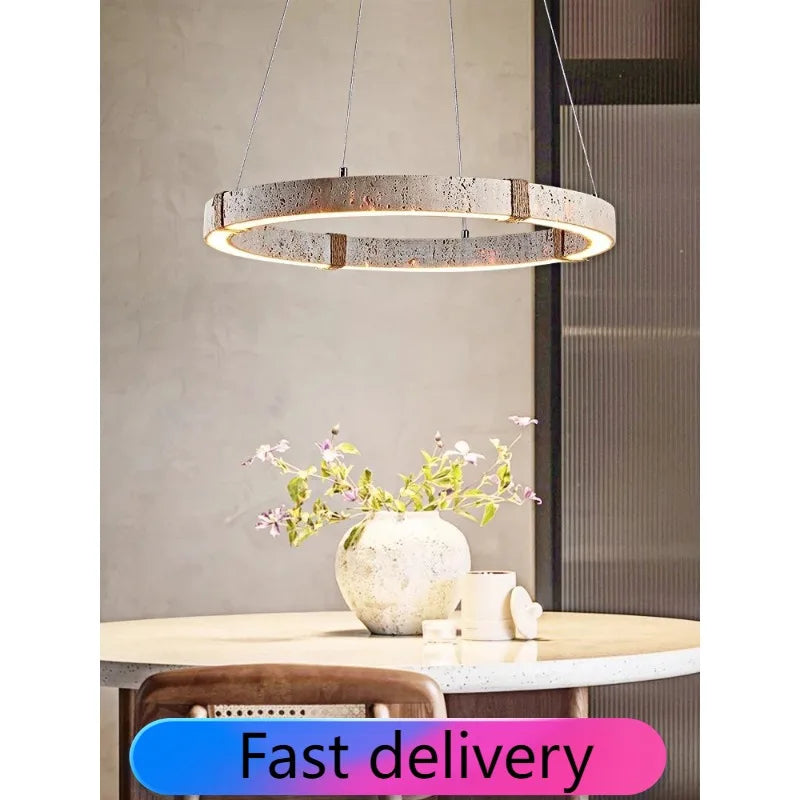 Trendy Home Decoration Round Linear Natural Stone Chandelier Lighting Lustre Para Sala Estar Hanging Lamps For Dinning Room